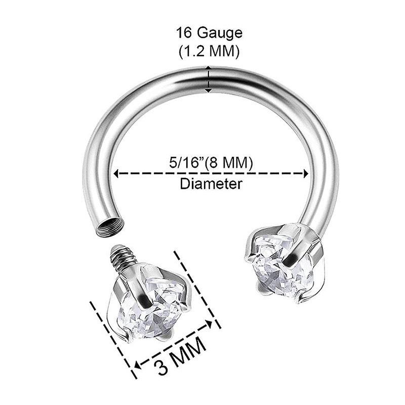 ASTM F136 Titanium Multi Color Zircon Horseshoe Ring Internal Thread Nose Ring U-Shaped Cartilage Earring