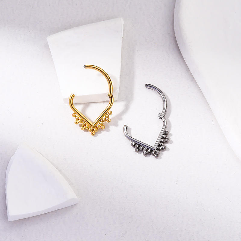 ASTM F136 G23 Titanium Heart Nose Rings Daith Earrings 16G CZ Hinged Segment Teardrop Seamless Ring Helix