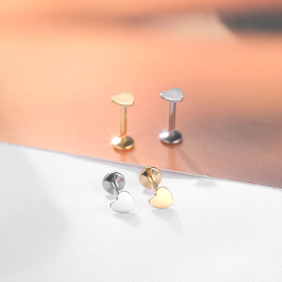 Titanium Labret Stud Rings Heart Lip Piercings Ear Cartilage Tragus Ear Piercings Body Jewelry