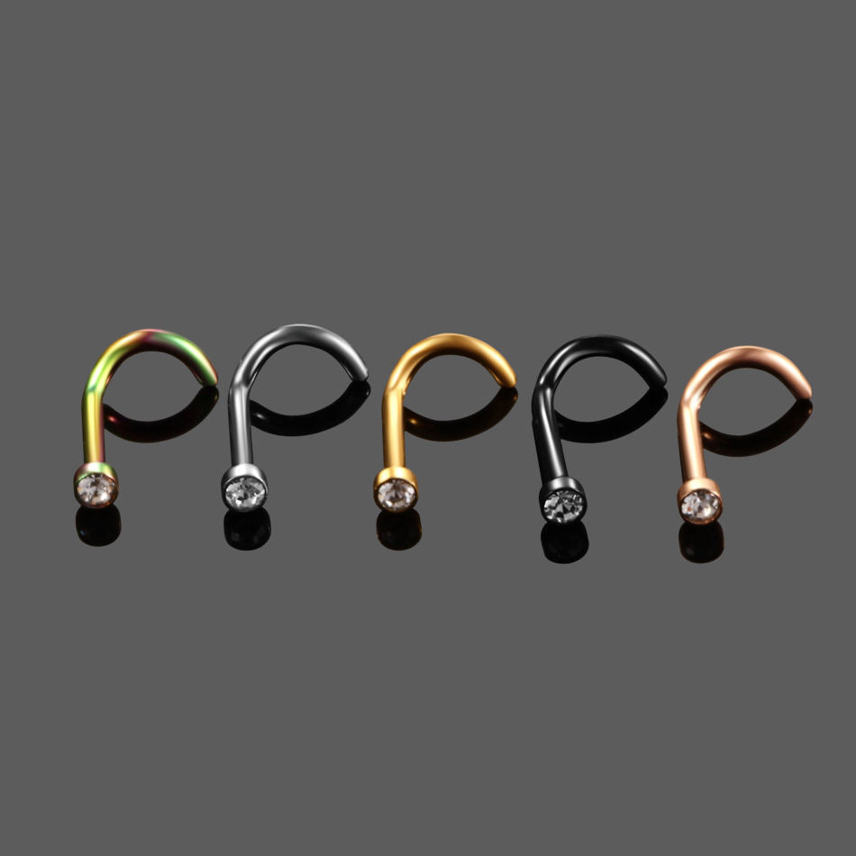 G23 Titanium 20G Nostril Earring Piercings CZ Crystal Nose Stud Piercings Gem Nose Rings