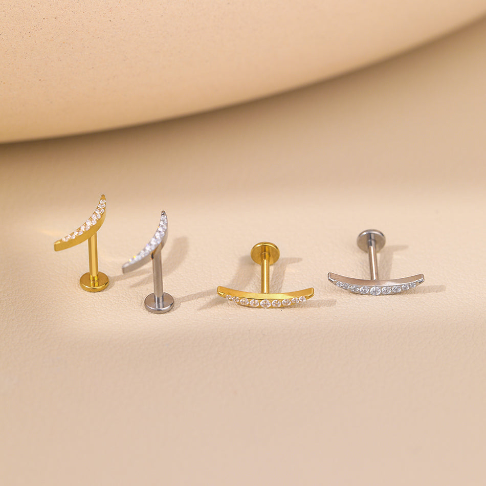 G23 Titanium Labret Piercing Earring Stud Internal Threaded 9 Cubic Zirconia Paved Cartilage