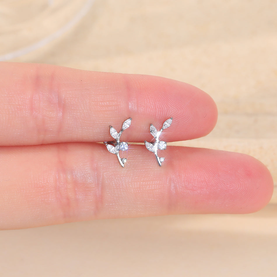 ASTM F136 Titanium 16G CZ Leaves Stud Internal Threaded Earring Leaf Helix Cartilage Conch Flat Back