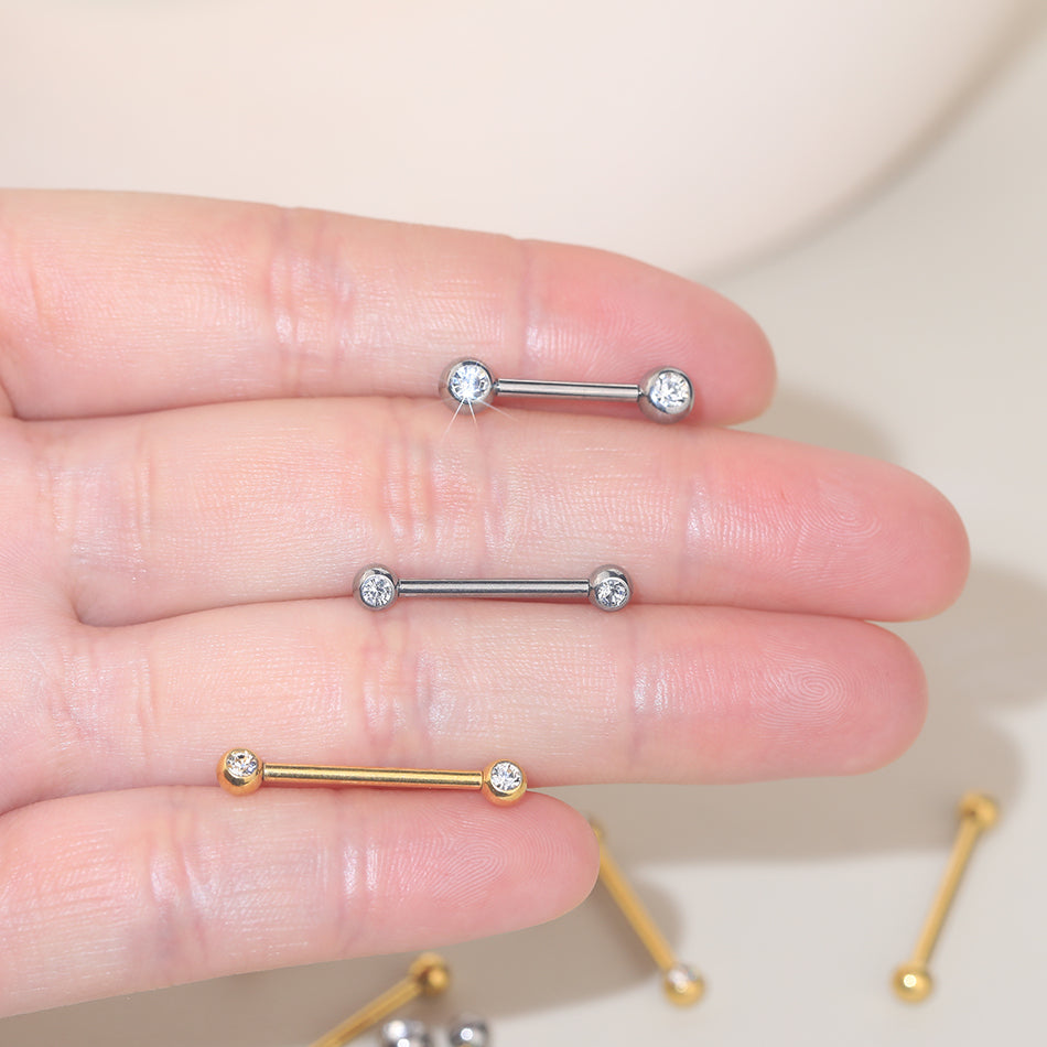G23 Titanium Internally Threaded CZ Straight Barbells Nipple Piercing Body Jewelry Sexy Nipple Ring Piercing Jewelry