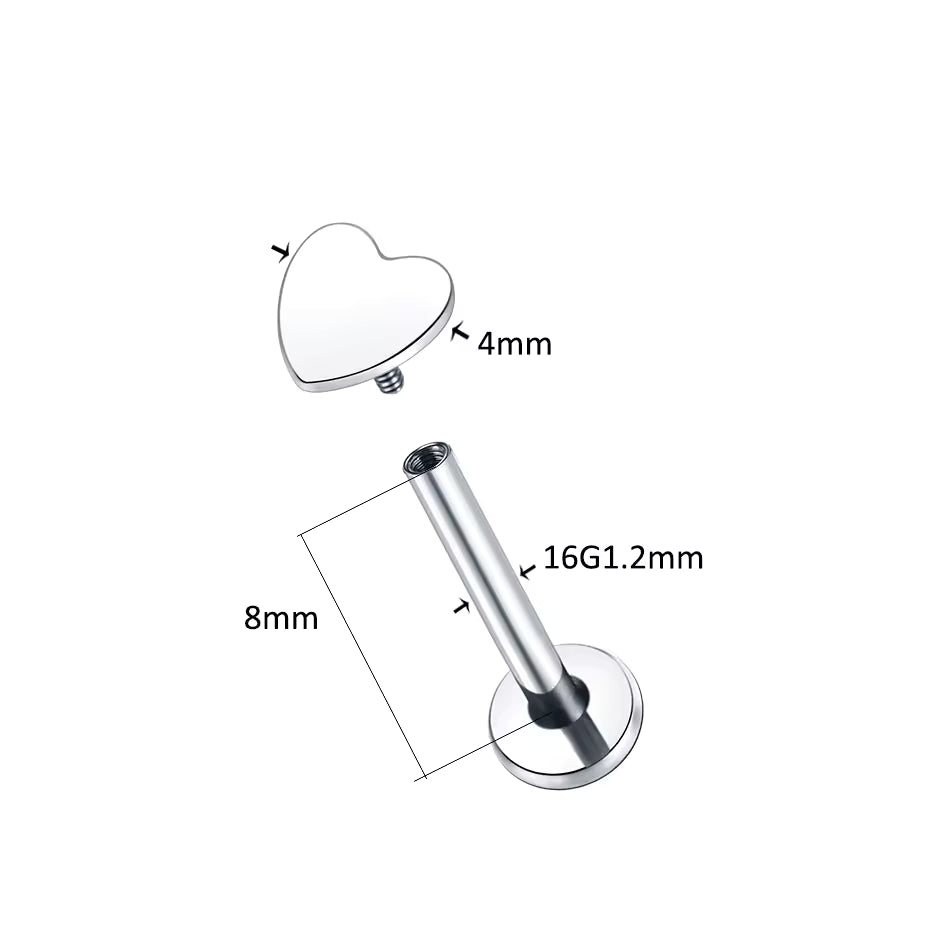 Titanium Labret Stud Rings Heart Lip Piercings Ear Cartilage Tragus Ear Piercings Body Jewelry