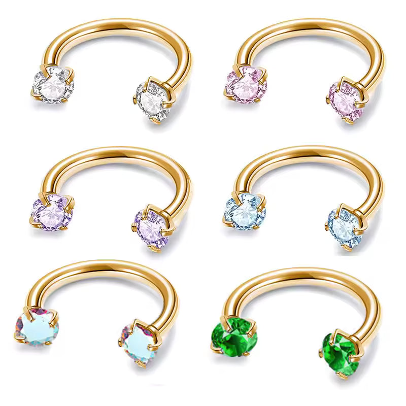 ASTM F136 Titanium Multi Color Zircon Horseshoe Ring Internal Thread Nose Ring U-Shaped Cartilage Earring