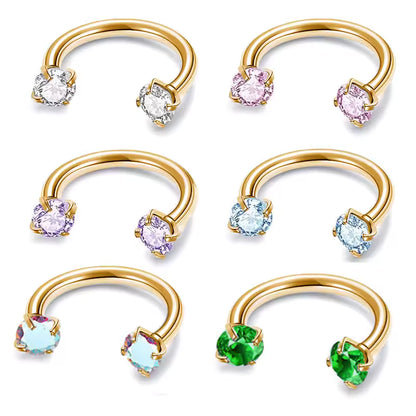 ASTM F136 Titanium Multi Color Zircon Horseshoe Ring Internal Thread Nose Ring U-Shaped Cartilage Earring