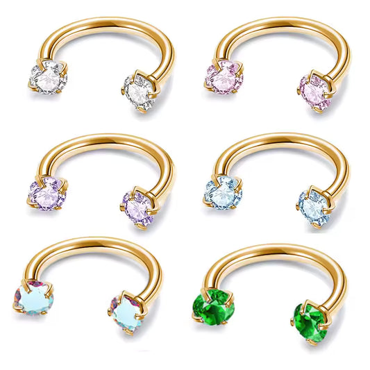 ASTM F136 Titanium Multi Color Zircon Horseshoe Ring Internal Thread Nose Ring U-Shaped Cartilage Earring