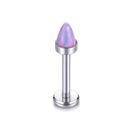 Opal Bullet Top Implant Grade Titanium Internally Threaded Labret Studs Lip Piercing Jewelry