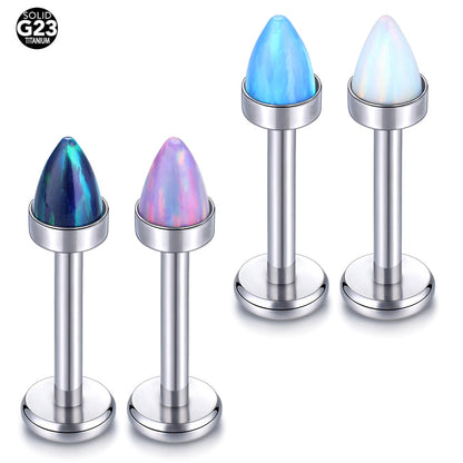 Opal Bullet Top Implant Grade Titanium Internally Threaded Labret Studs Lip Piercing Jewelry