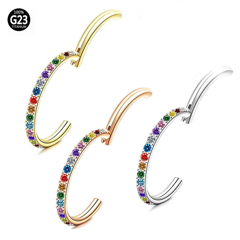 ASTM F-136 Titanium Septum Nose Ring Clicker G23 Hinged Segment Zircon Piercing Earrings