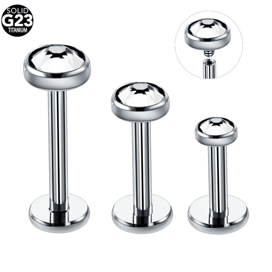 Titanium Internally Threaded CZ Crystal Labret Stud Monroe Piercing Earring Stud Cartilage Tragus Piercing