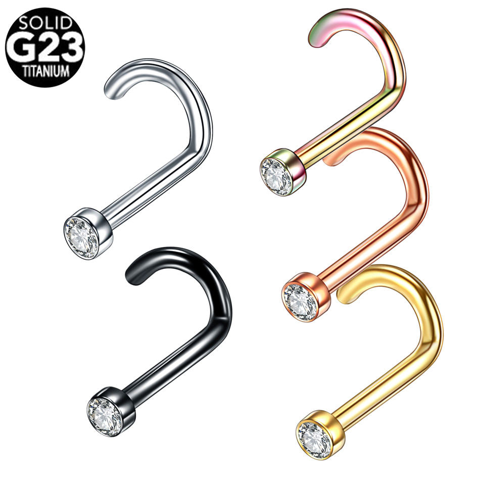 G23 Titanium 20G Nostril Earring Piercings CZ Crystal Nose Stud Piercings Gem Nose Rings