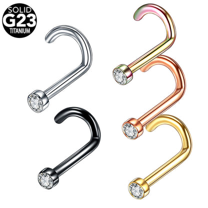 G23 Titanium 20G Nostril Earring Piercings CZ Crystal Nose Stud Piercings Gem Nose Rings