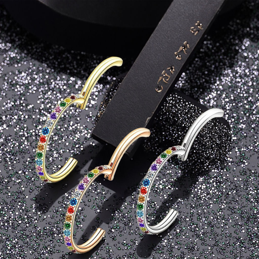 ASTM F-136 Titanium Septum Nose Ring Clicker G23 Hinged Segment Zircon Piercing Earrings