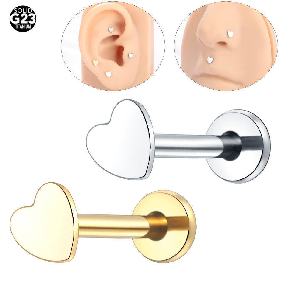 Titanium Labret Stud Rings Heart Lip Piercings Ear Cartilage Tragus Ear Piercings Body Jewelry