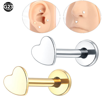 Titanium Labret Stud Rings Heart Lip Piercings Ear Cartilage Tragus Ear Piercings Body Jewelry