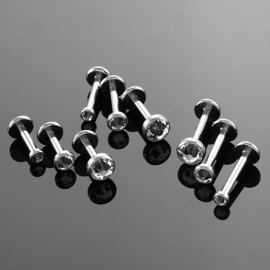 Titanium Internally Threaded CZ Crystal Labret Stud Monroe Piercing Earring Stud Cartilage Tragus Piercing