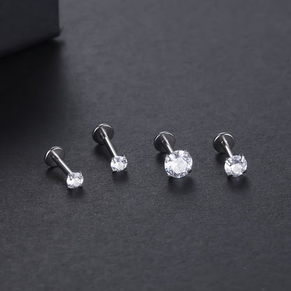 Implant Grade Titanium Internally Threaded Labret With Prong Set CZ Lip Stud Cartilage Earrings Jewelry
