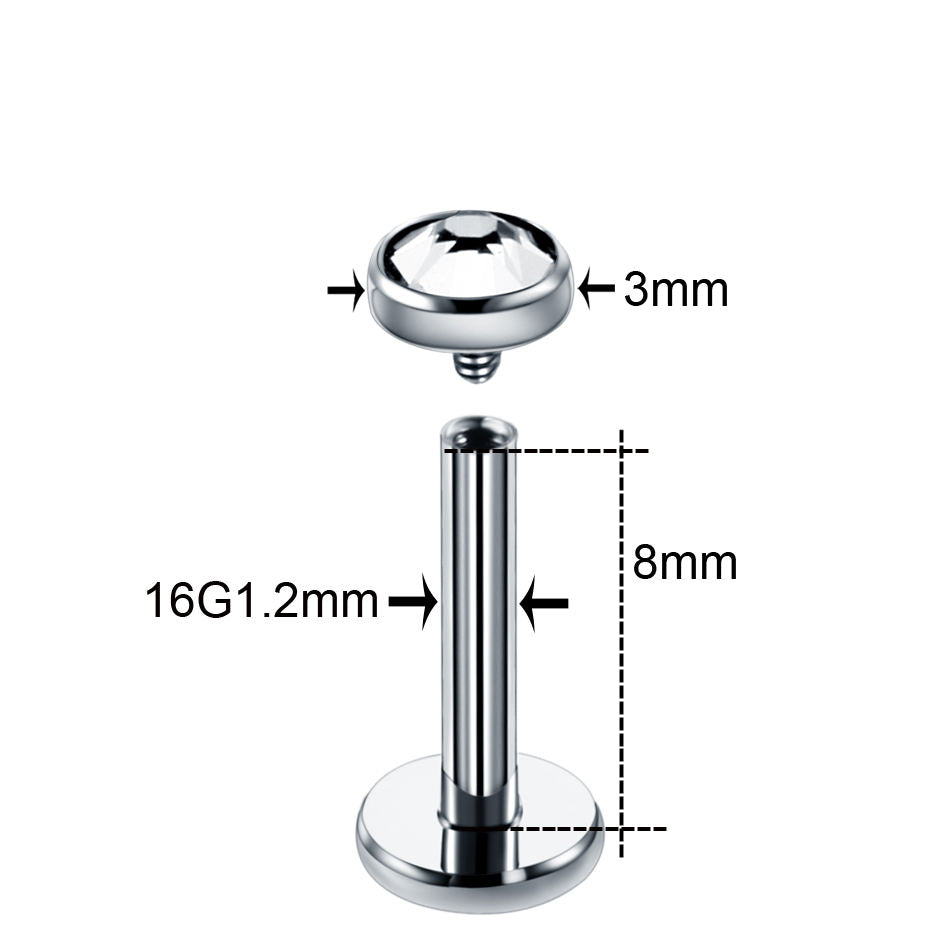 Titanium Internally Threaded CZ Crystal Labret Stud Monroe Piercing Earring Stud Cartilage Tragus Piercing