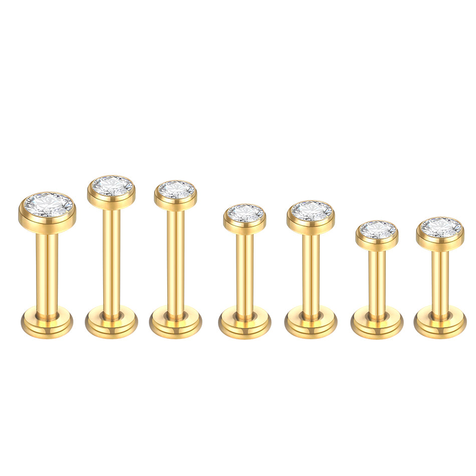 G23 ASTM F136 Titanium Ear Studs Gold Plated 16G Round Cubic Zircon Ear Tragus Helix Cartilage