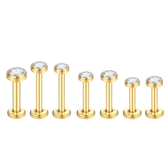 G23 ASTM F136 Titanium Ear Studs Gold Plated 16G Round Cubic Zircon Ear Tragus Helix Cartilage