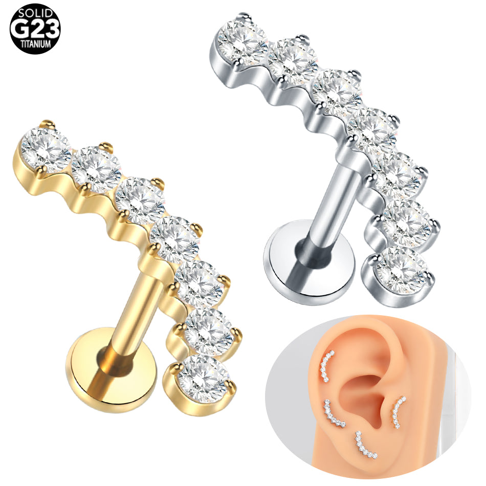 16G Titanium CZ Climber Helix Earring Cartilage Stud Helix Piercing Jewelry Conch Earring Flat Back Piercing
