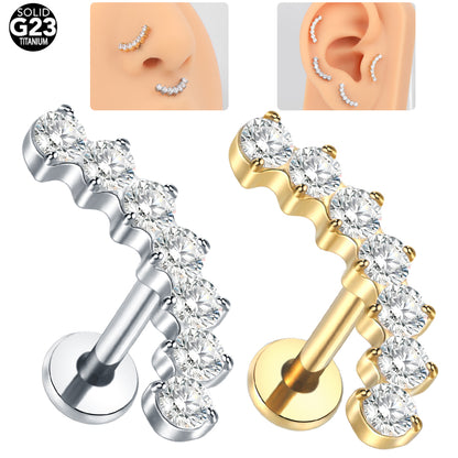 16G Titanium CZ Climber Helix Earring Cartilage Stud Helix Piercing Jewelry Conch Earring Flat Back Piercing