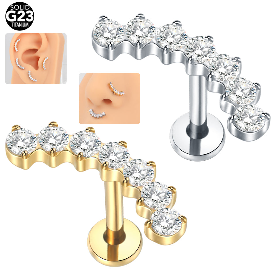 16G Titanium CZ Climber Helix Earring Cartilage Stud Helix Piercing Jewelry Conch Earring Flat Back Piercing