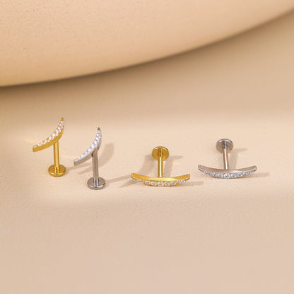 G23 Titanium Labret Piercing Earring Stud Internal Threaded 9 Cubic Zirconia Paved Cartilage