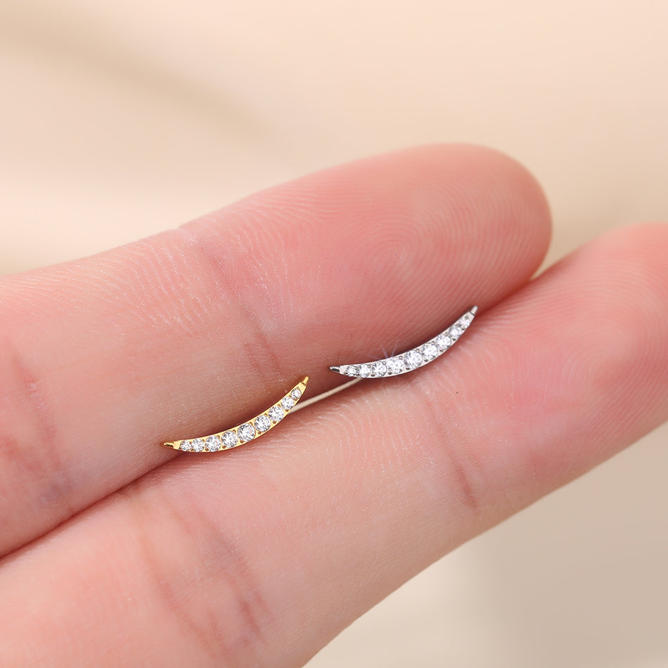 G23 Titanium Labret Piercing Earring Stud Internal Threaded 9 Cubic Zirconia Paved Cartilage