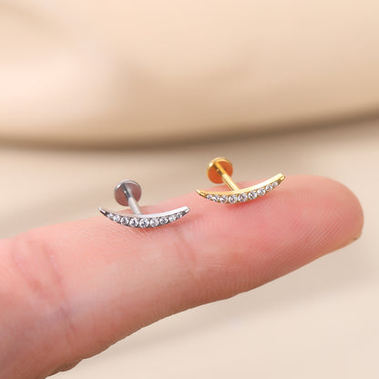 G23 Titanium Labret Piercing Earring Stud Internal Threaded 9 Cubic Zirconia Paved Cartilage