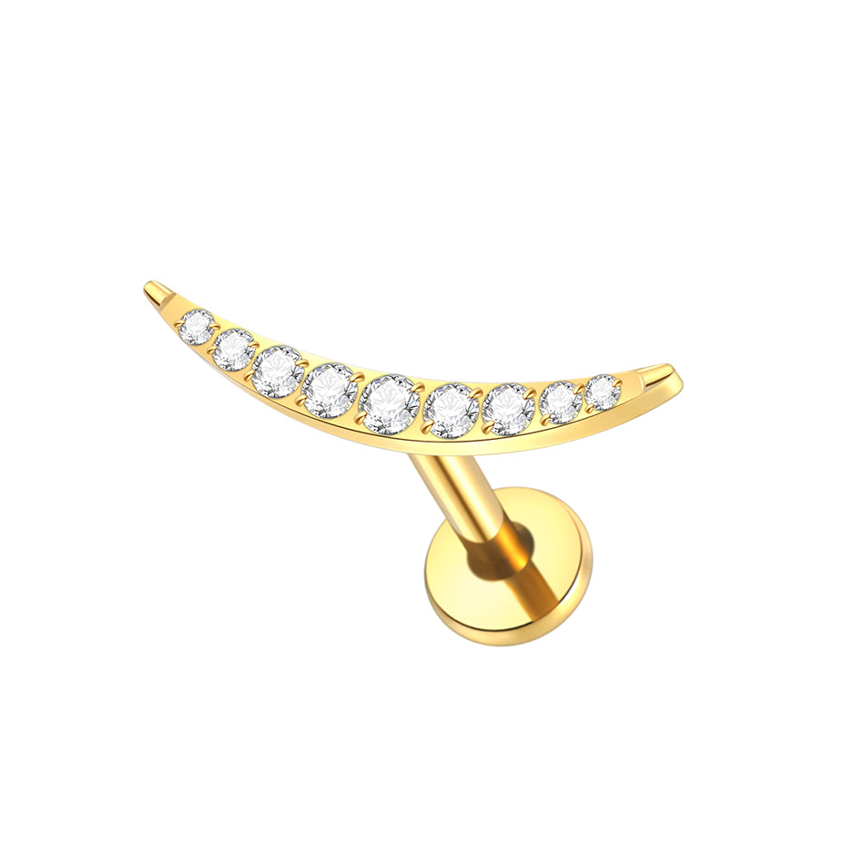 G23 Titanium Labret Piercing Earring Stud Internal Threaded 9 Cubic Zirconia Paved Cartilage