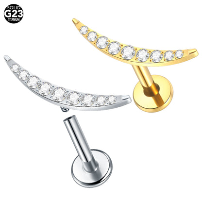 G23 Titanium Labret Piercing Earring Stud Internal Threaded 9 Cubic Zirconia Paved Cartilage