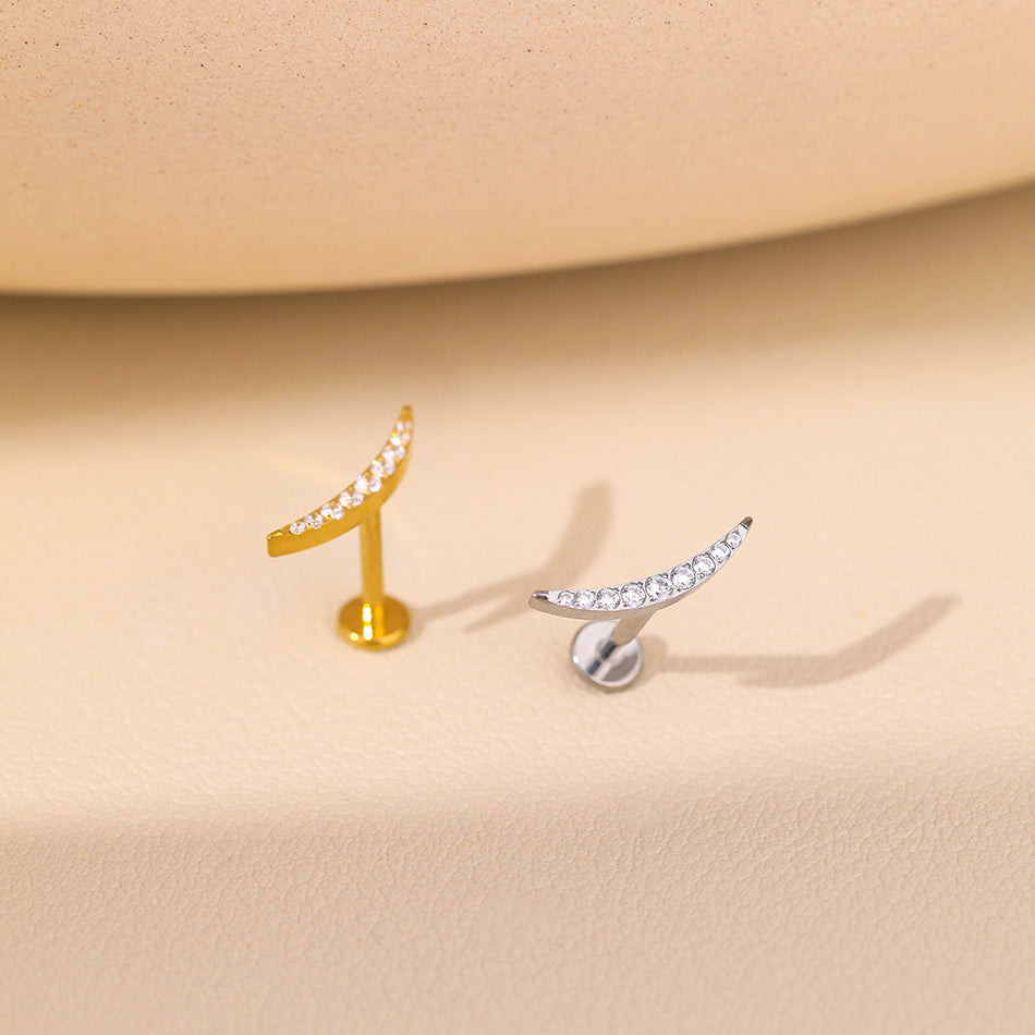 G23 Titanium Labret Piercing Earring Stud Internal Threaded 9 Cubic Zirconia Paved Cartilage