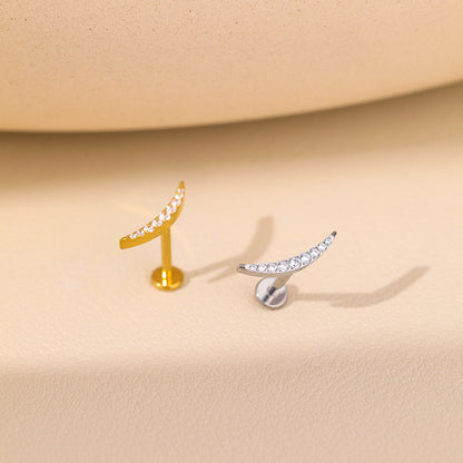 G23 Titanium Labret Piercing Earring Stud Internal Threaded 9 Cubic Zirconia Paved Cartilage