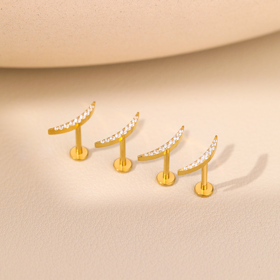 G23 Titanium Labret Piercing Earring Stud Internal Threaded 9 Cubic Zirconia Paved Cartilage