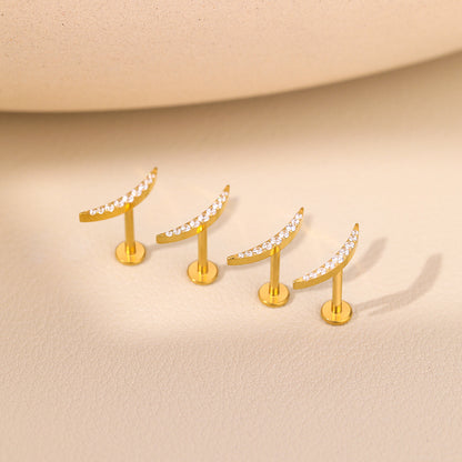 G23 Titanium Labret Piercing Earring Stud Internal Threaded 9 Cubic Zirconia Paved Cartilage