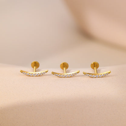 G23 Titanium Labret Piercing Earring Stud Internal Threaded 9 Cubic Zirconia Paved Cartilage