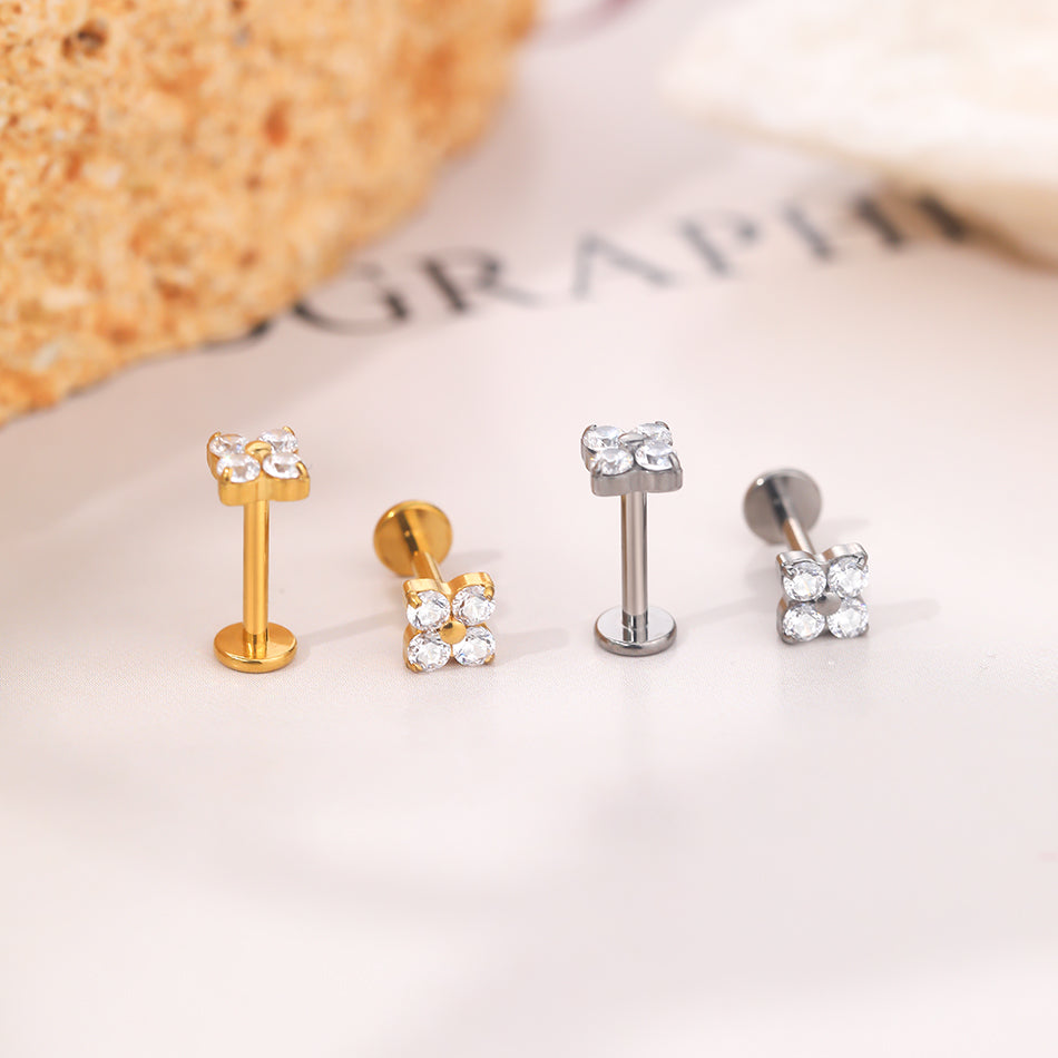 New G23 Titanium Piercing Jewelry Flower Inlaid Stone Zircon Earrings Lip Stud Labret Piercing Jewelry