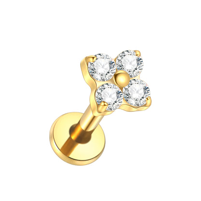 New G23 Titanium Piercing Jewelry Flower Inlaid Stone Zircon Earrings Lip Stud Labret Piercing Jewelry