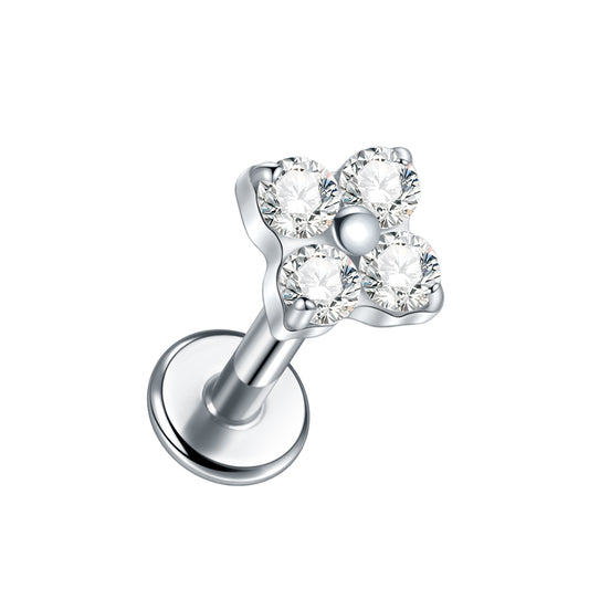 New G23 Titanium Piercing Jewelry Flower Inlaid Stone Zircon Earrings Lip Stud Labret Piercing Jewelry