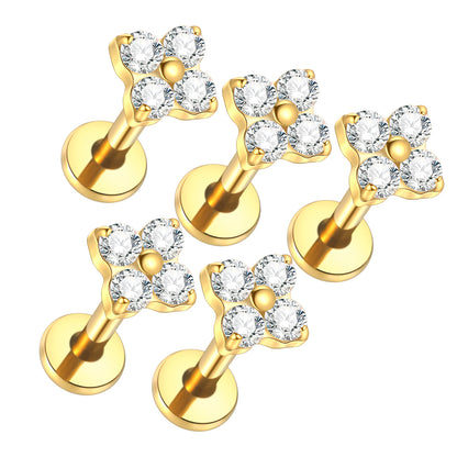 New G23 Titanium Piercing Jewelry Flower Inlaid Stone Zircon Earrings Lip Stud Labret Piercing Jewelry