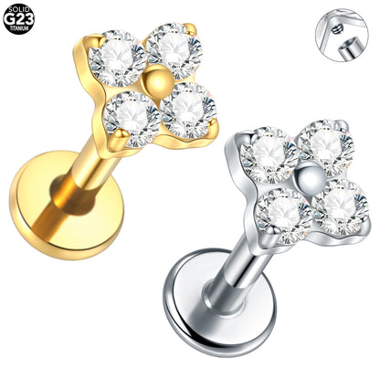 New G23 Titanium Piercing Jewelry Flower Inlaid Stone Zircon Earrings Lip Stud Labret Piercing Jewelry