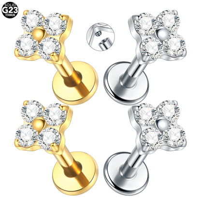 New G23 Titanium Piercing Jewelry Flower Inlaid Stone Zircon Earrings Lip Stud Labret Piercing Jewelry