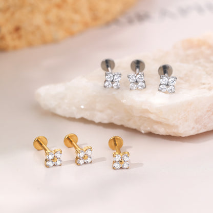 New G23 Titanium Piercing Jewelry Flower Inlaid Stone Zircon Earrings Lip Stud Labret Piercing Jewelry