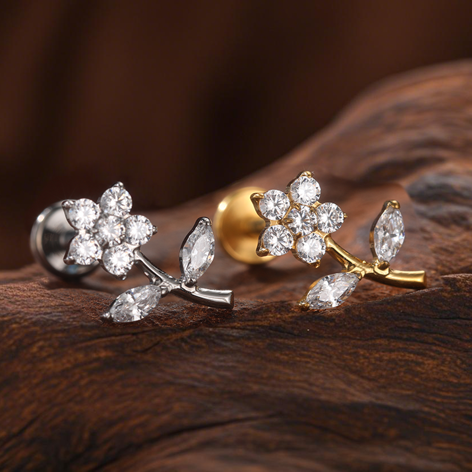 Titanium Piercing Stud Earrings for Women Flower 16G CZ Tragus Cartilage Helix Conch Ear Stud