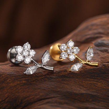 Titanium Piercing Stud Earrings for Women Flower 16G CZ Tragus Cartilage Helix Conch Ear Stud