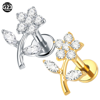 Titanium Piercing Stud Earrings for Women Flower 16G CZ Tragus Cartilage Helix Conch Ear Stud