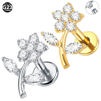 Titanium Piercing Stud Earrings for Women Flower 16G CZ Tragus Cartilage Helix Conch Ear Stud