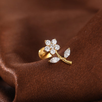 Titanium Piercing Stud Earrings for Women Flower 16G CZ Tragus Cartilage Helix Conch Ear Stud